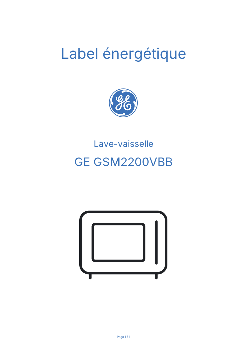 Page n°1 - Label énergétique GE GSM2200VBB