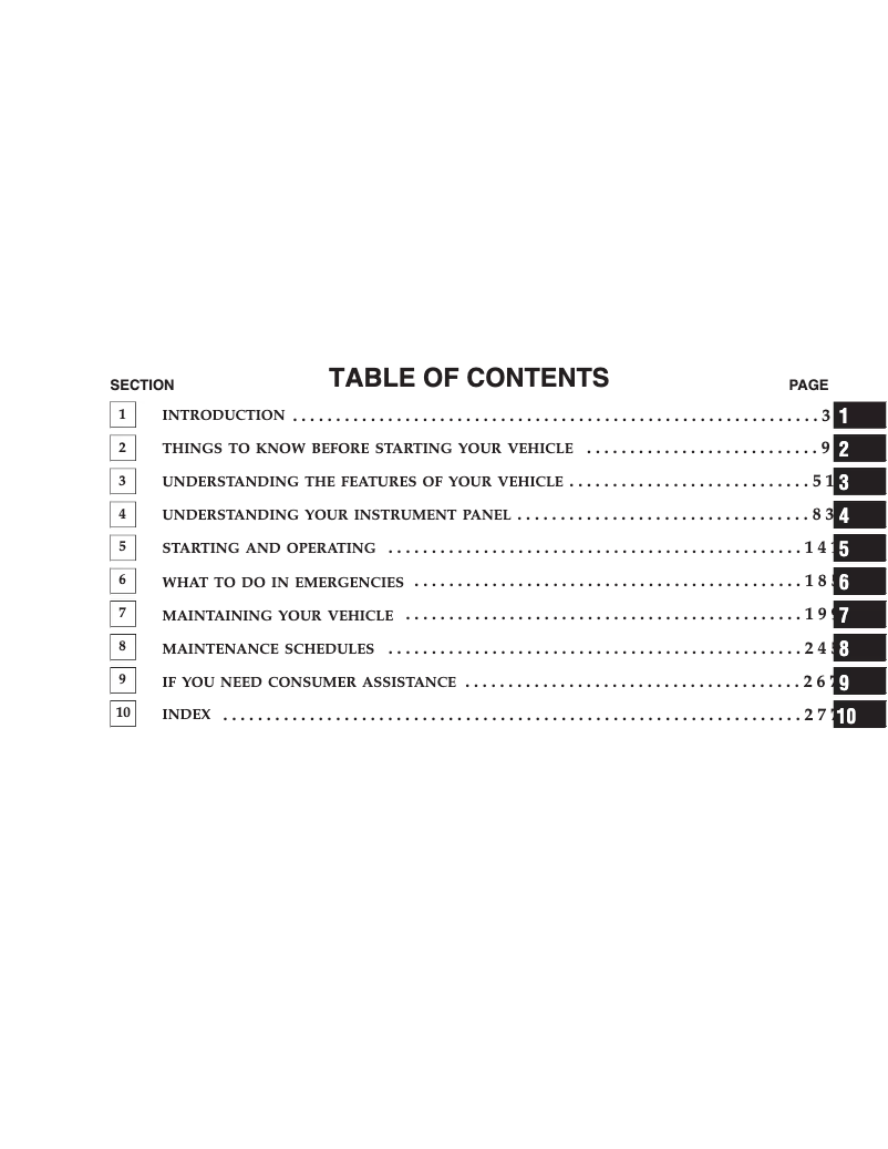 Page 1 de la notice Manuel utilisateur Chrysler Sebring Sedan (2005)