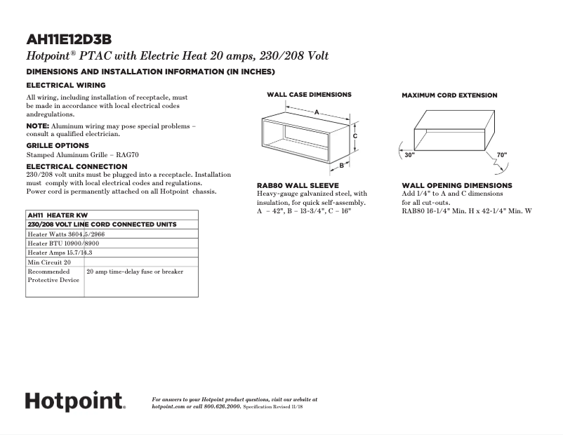 Page n°1 - Fiche technique Hotpoint AH11E12D3B