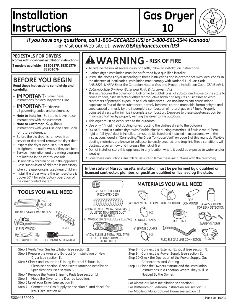 Page 1 of the manual Installation Guide GE DCVH680GJMV