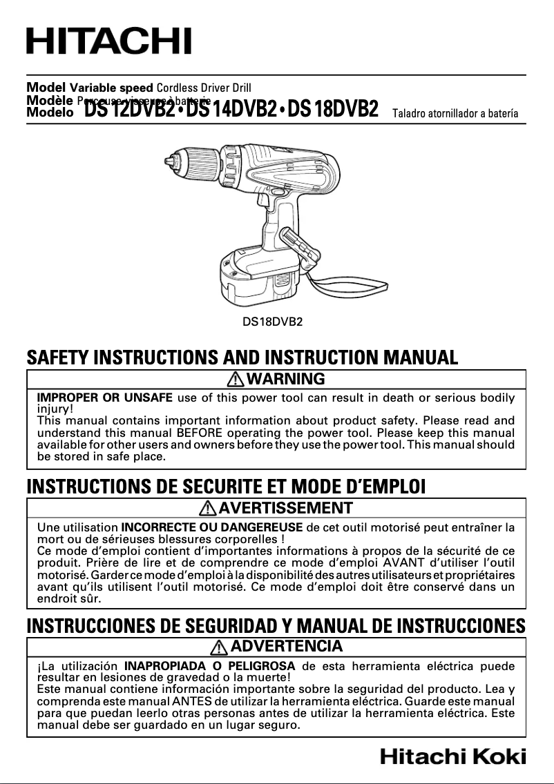 Page 1 de la notice Manuel utilisateur Hitachi DS 12DVB2