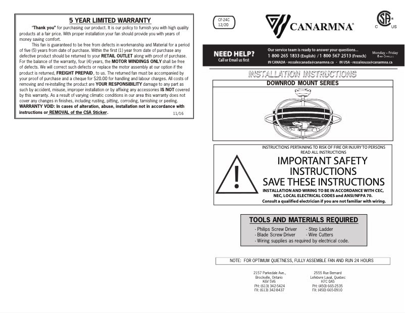 Page n°1 - Manuel utilisateur Canarm Cyra