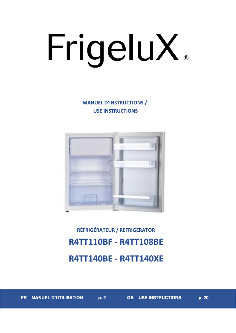Page n°1 - Manuel utilisateur FrigeluX R4TT140XE