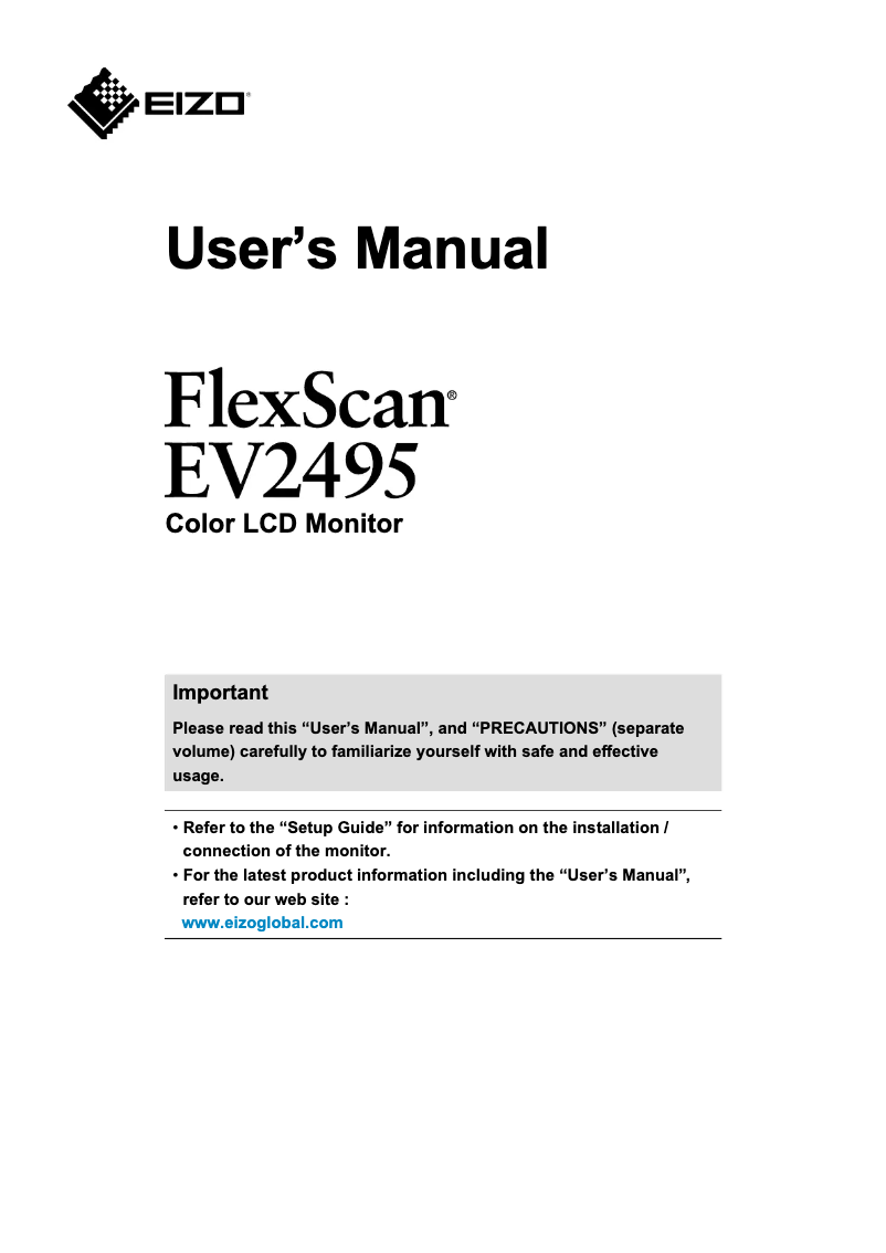 Page 1 de la notice Manuel utilisateur Eizo FlexScan EV2495