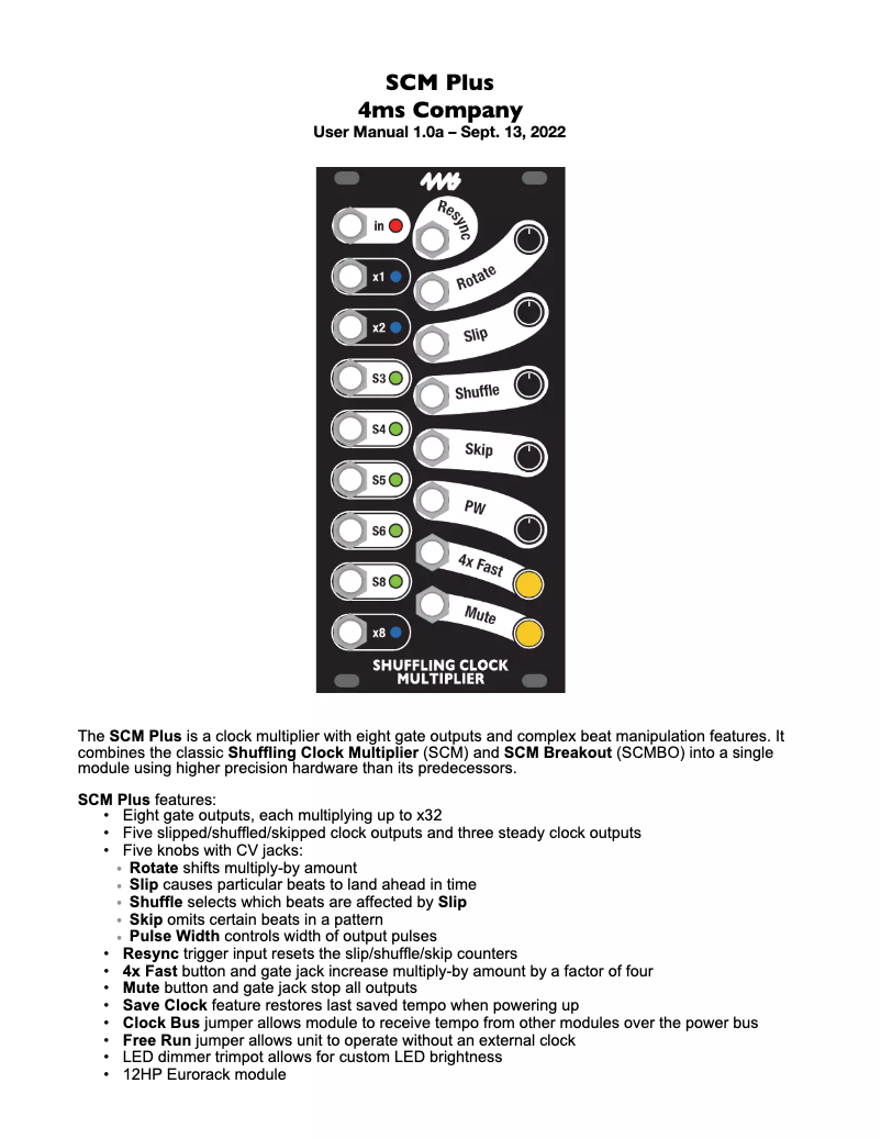 Página 1 del manual Manual de usuario 4ms Shuffling Clock Multiplier