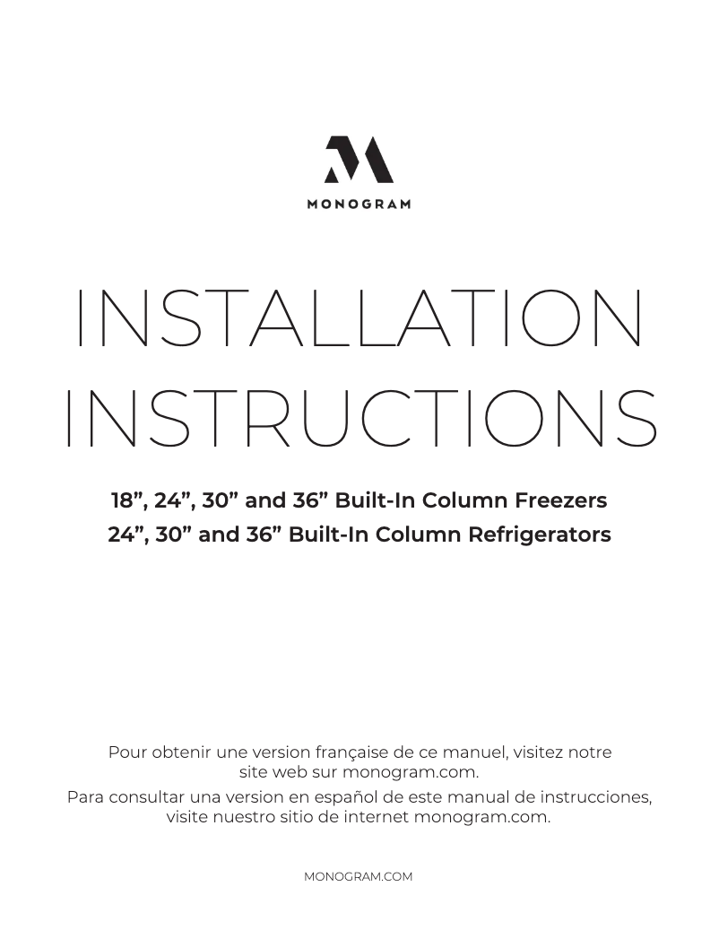 Página 1 del manual Guía de instalación Monogram ZIF301NPNII