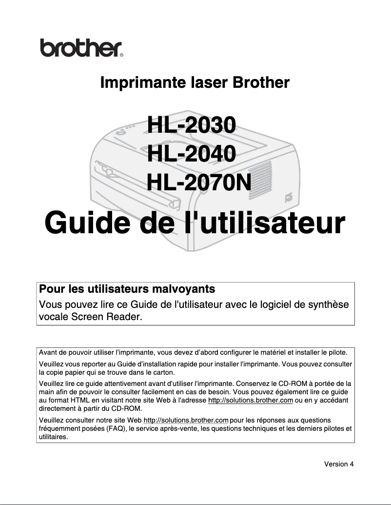 Page n°1 - Manuel utilisateur Brother HL-2030