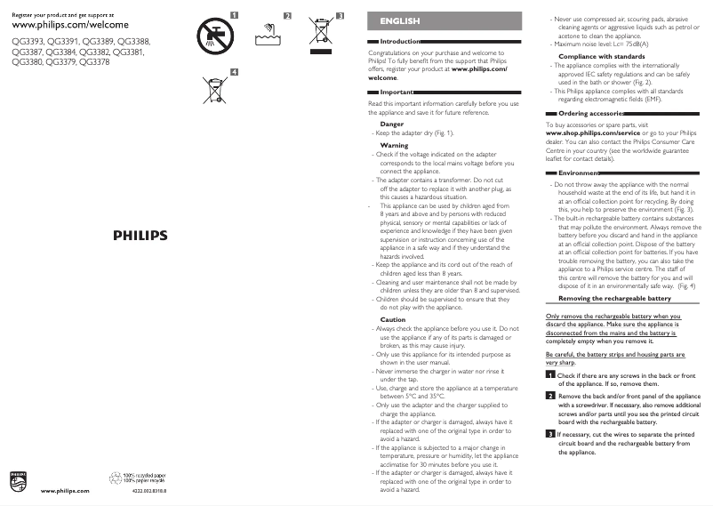 Page 1 de la notice Manuel utilisateur Philips MULTIGROOM Series 7000 QG3379
