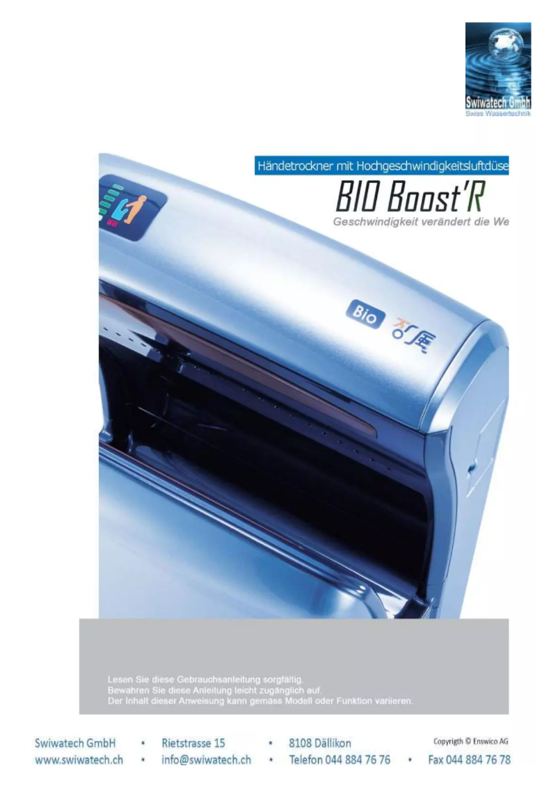 Page n°1 - Manuel utilisateur Swiwatech BIO BoostR