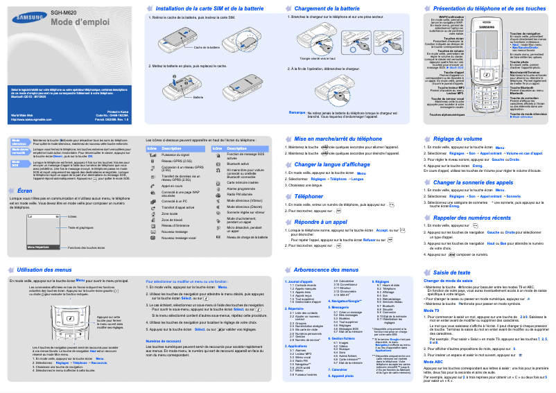 Page 1 de la notice Manuel utilisateur Samsung SGH-M620