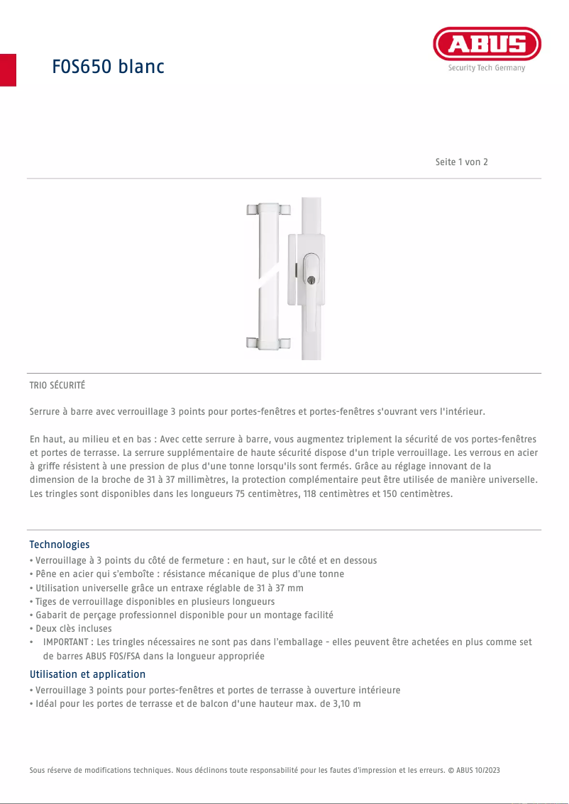 Image de la première page du manuel de l'appareil FOS650