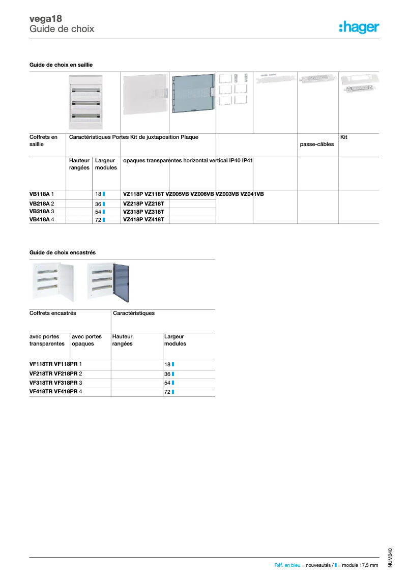 Page 1 de la notice Catalogue Hager VZ014VB