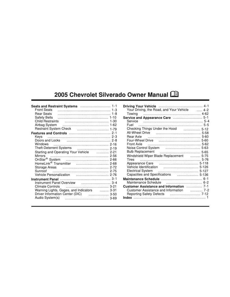 Image de la première page du manuel de l'appareil Silverado (2005)