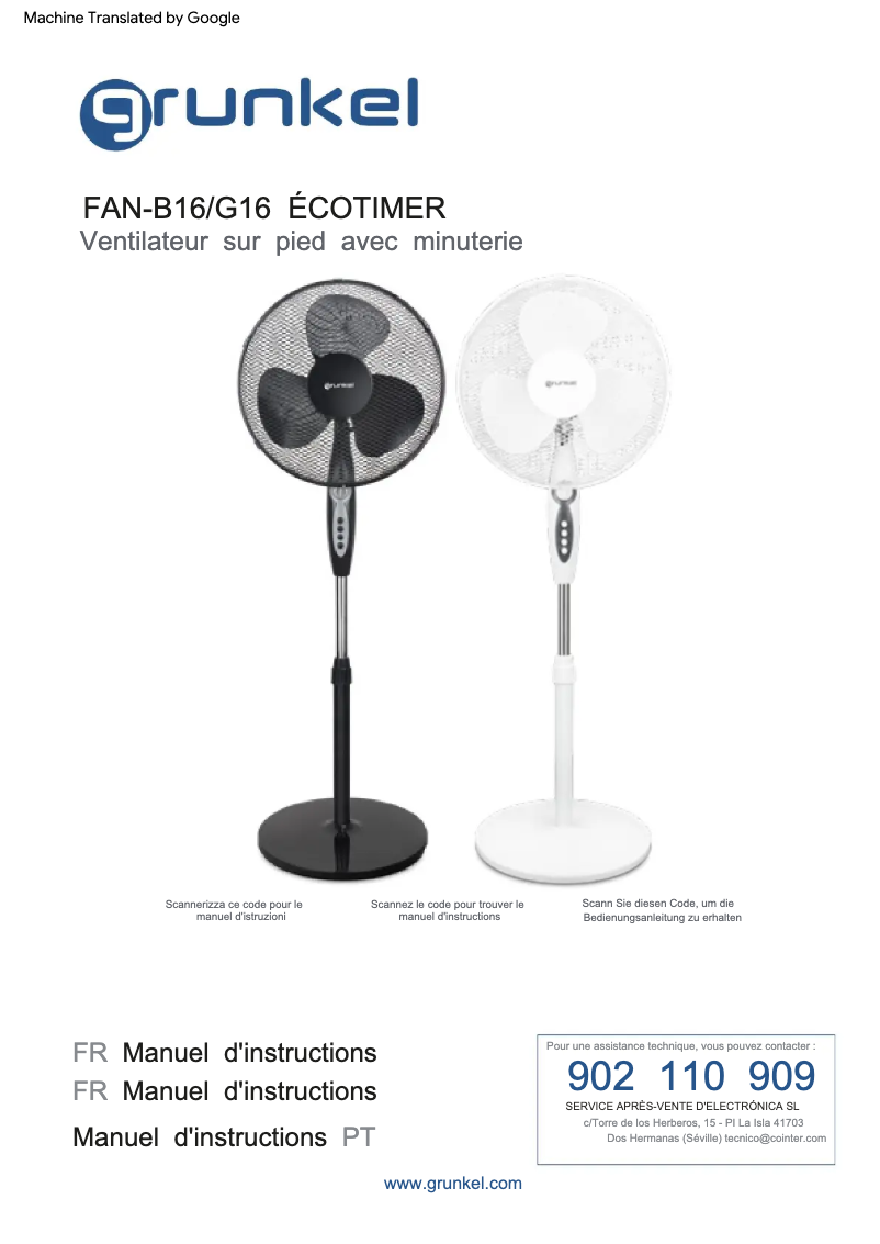Page 1 de la notice Manuel utilisateur Grunkel FAN-B16 ECOTIMER