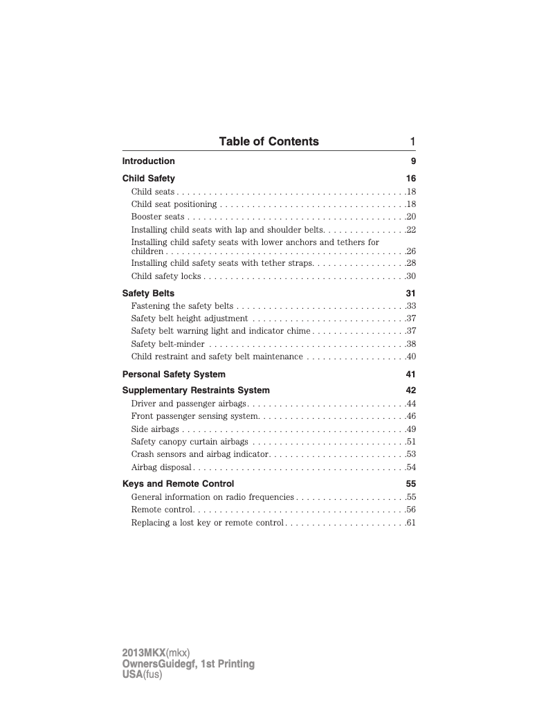 Image de la première page du manuel de l'appareil MKX (2013)