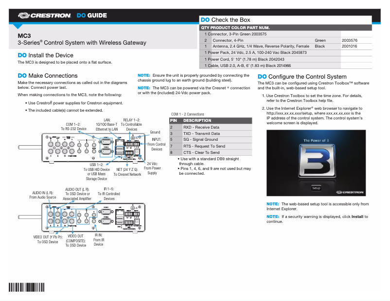 Page 1 de la notice Manuel utilisateur Crestron MC3
