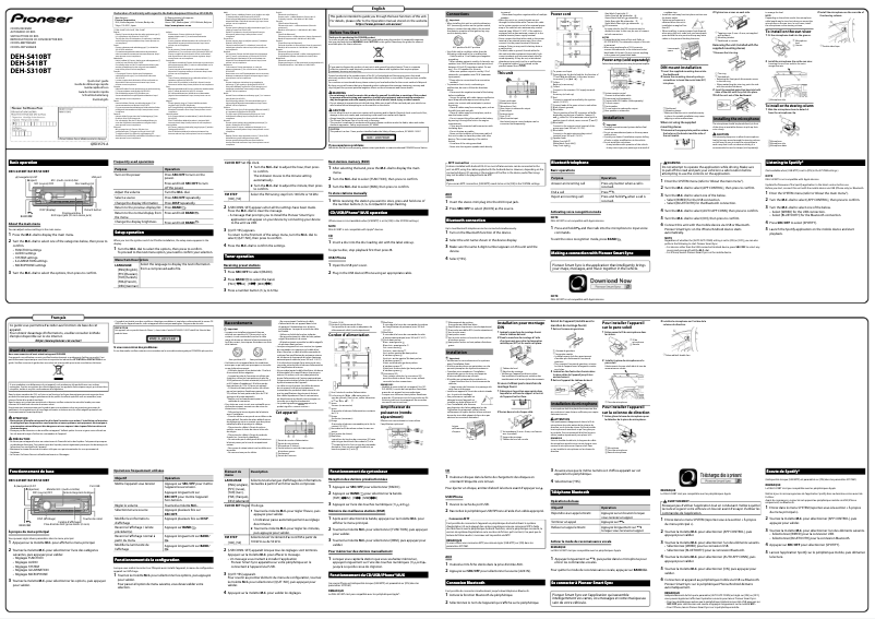 Page 1 de la notice Guide de démarrage rapide Pioneer DEH-S410BT