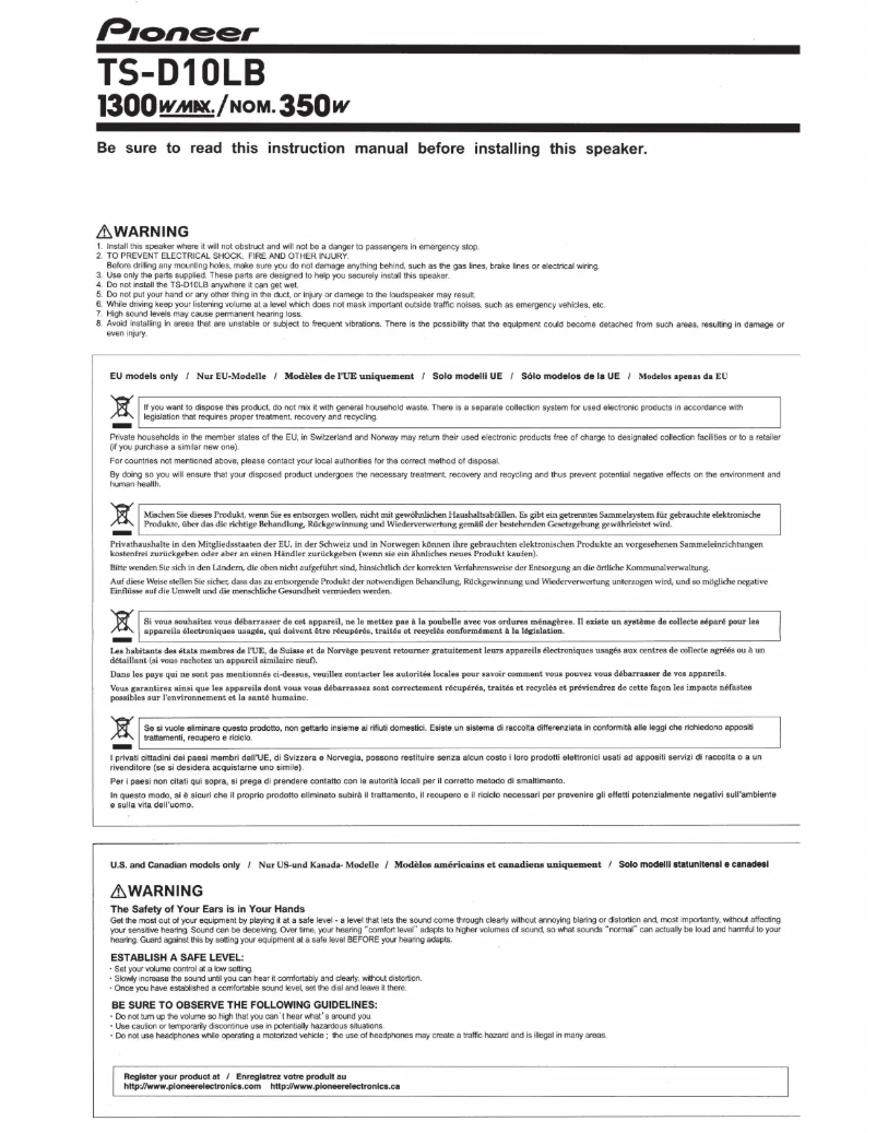 Page n°1 - Manuel utilisateur Pioneer TS-D10LB