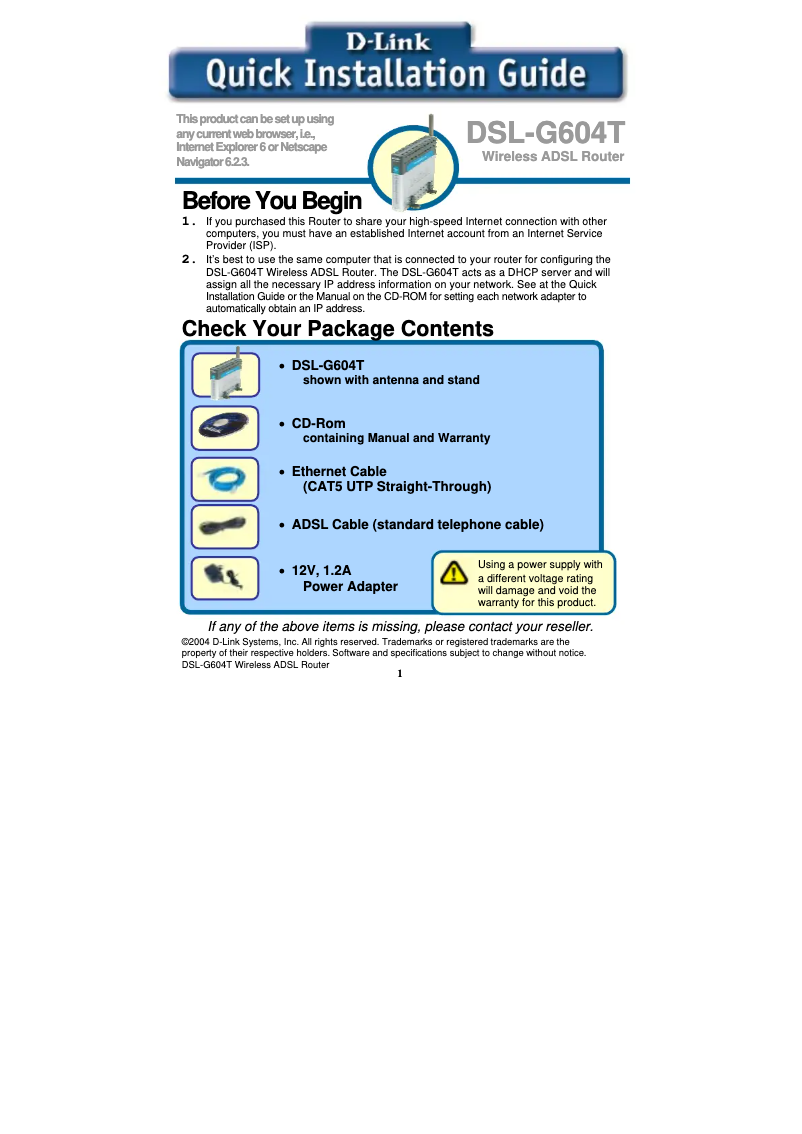 Image de la première page du manuel de l'appareil DSL-904