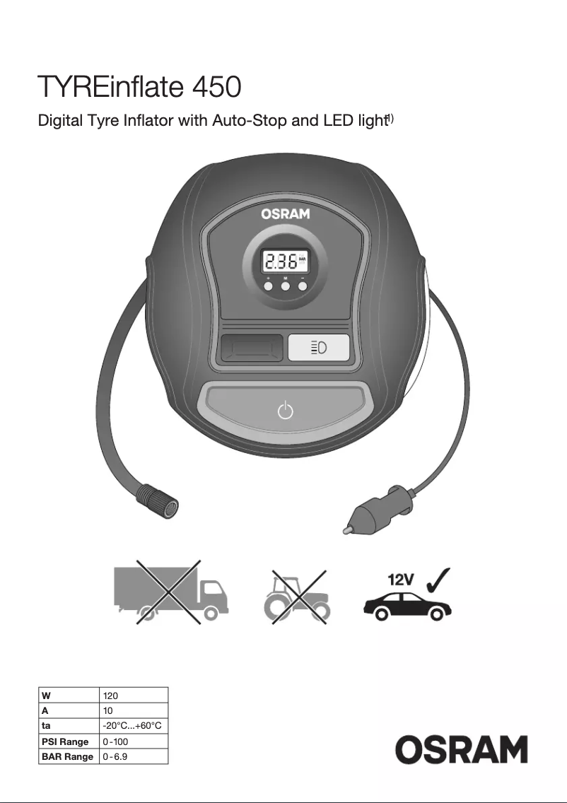 Image de la première page du manuel de l'appareil TYREinflate 450