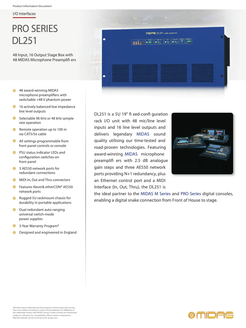 Page 1 de la notice Fiche technique Midas DL251