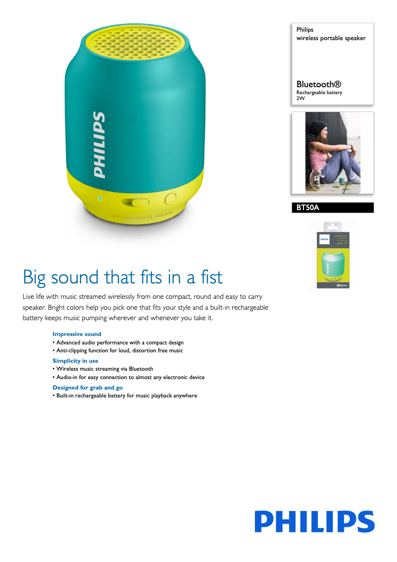 Page 1 de la notice Fiche technique Philips BT50A