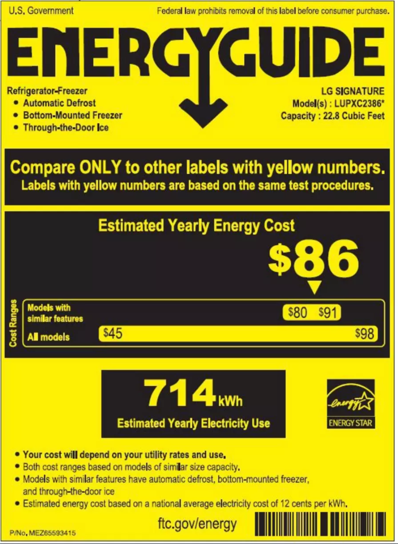 Page 1 de la notice Label énergétique LG LUPXC2386