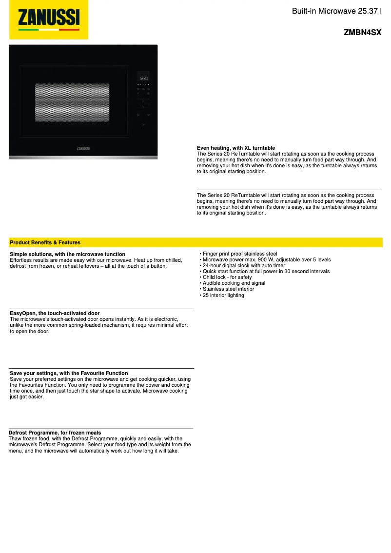 Page n°1 - Fiche technique Zanussi ZMBN4SX