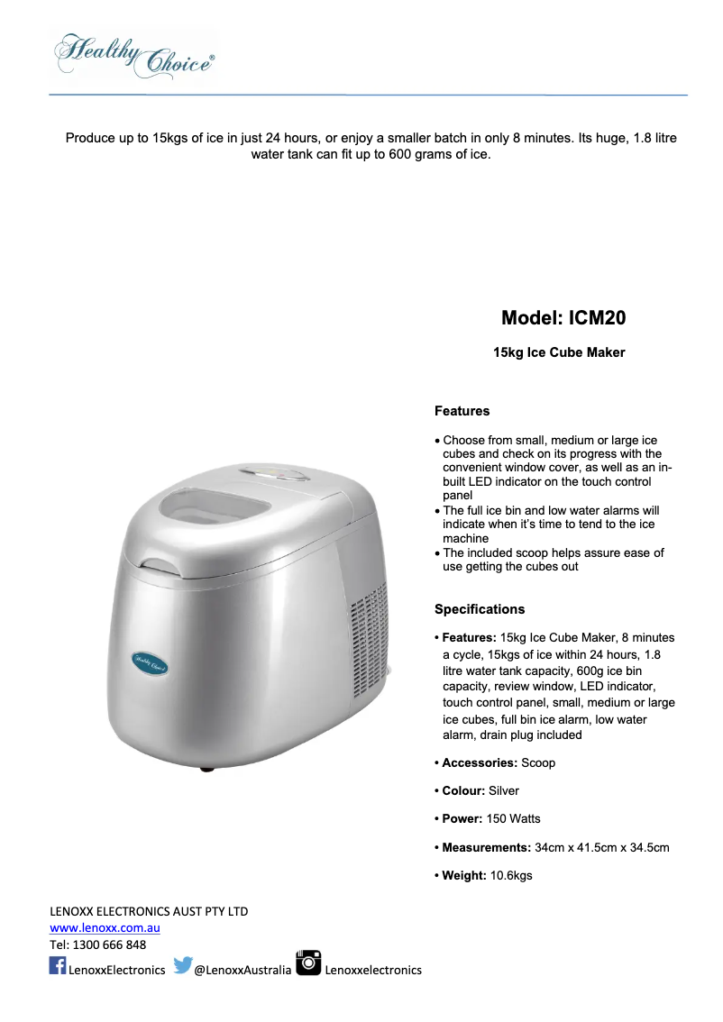 Page n°1 - Manuel utilisateur Healthy Choice ICM20