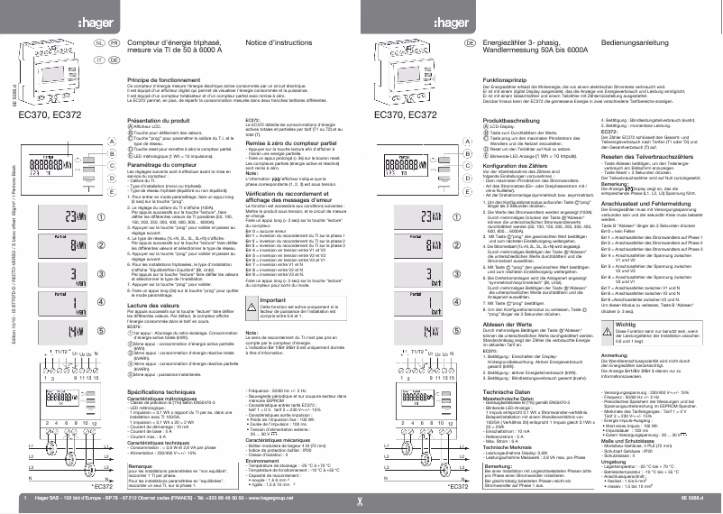 Page 1 de la notice Manuel utilisateur Hager EC372