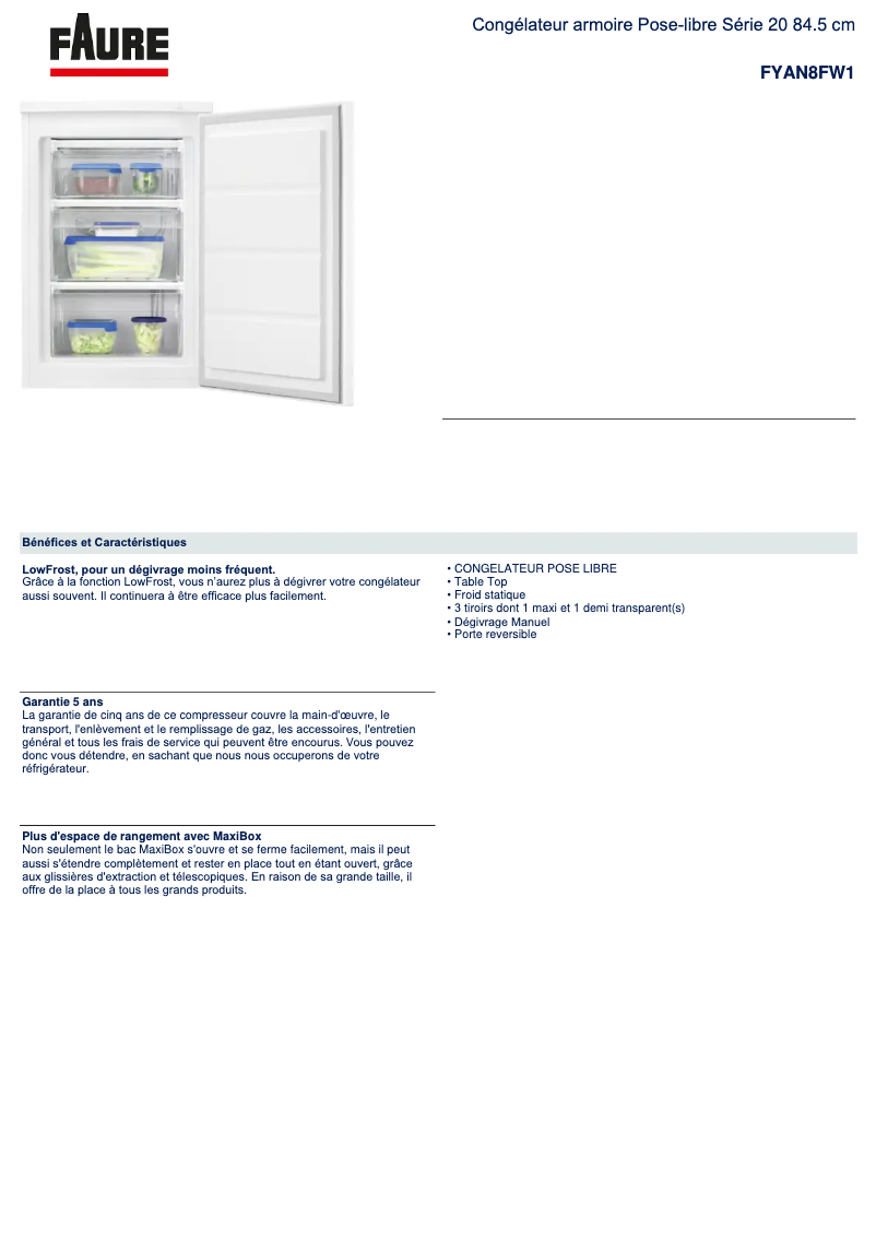 Page n°1 - Fiche technique Electrolux FYAN8FW1