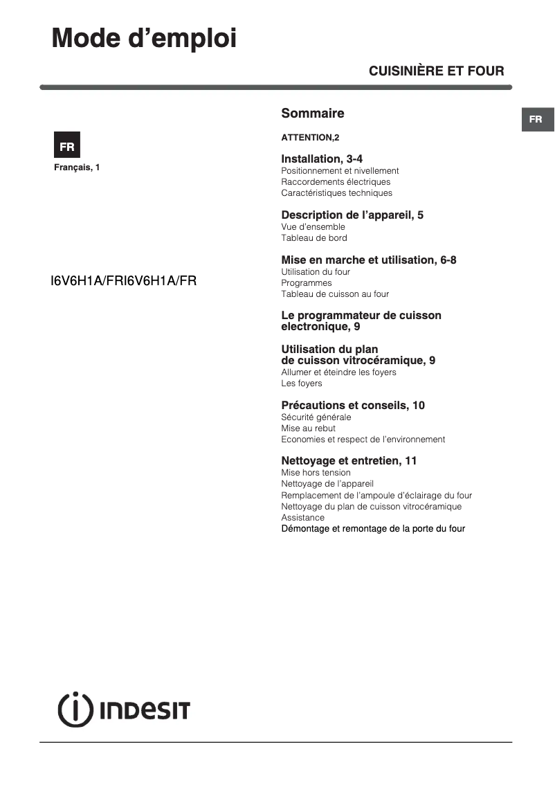 Page n°1 - Manuel utilisateur Indesit I6V6H1A(W) FR