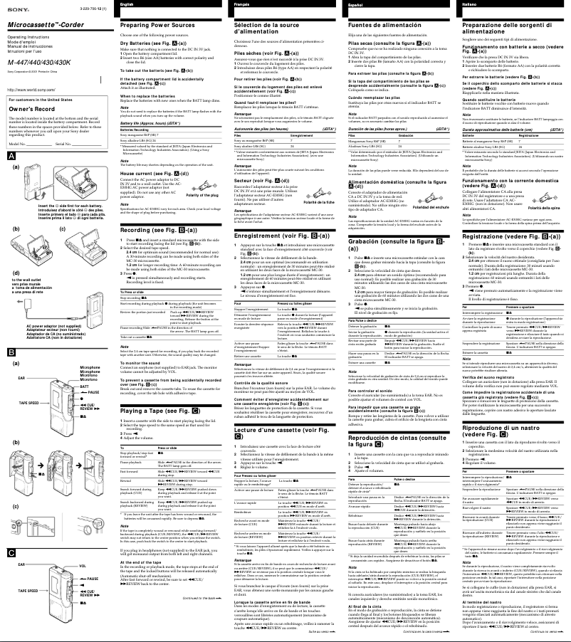 Page n°1 - Manuel utilisateur Sony M-440