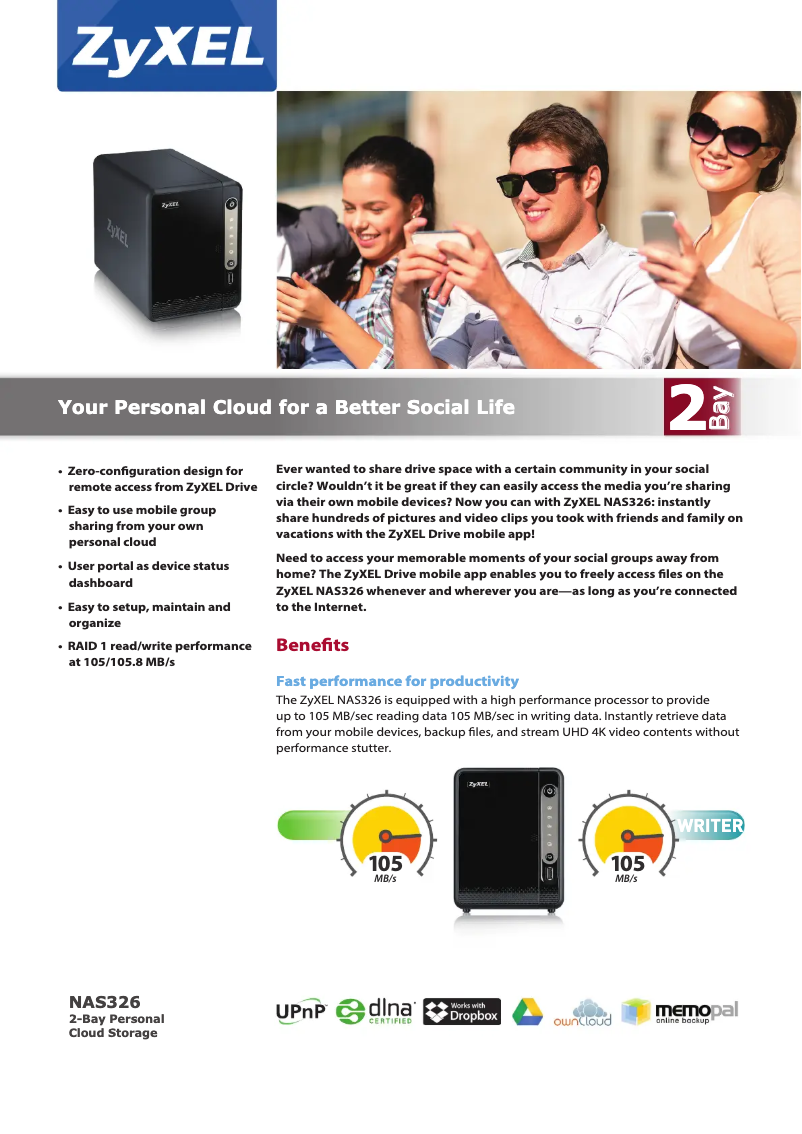 Page 1 de la notice Fiche technique ZyXEL NAS326