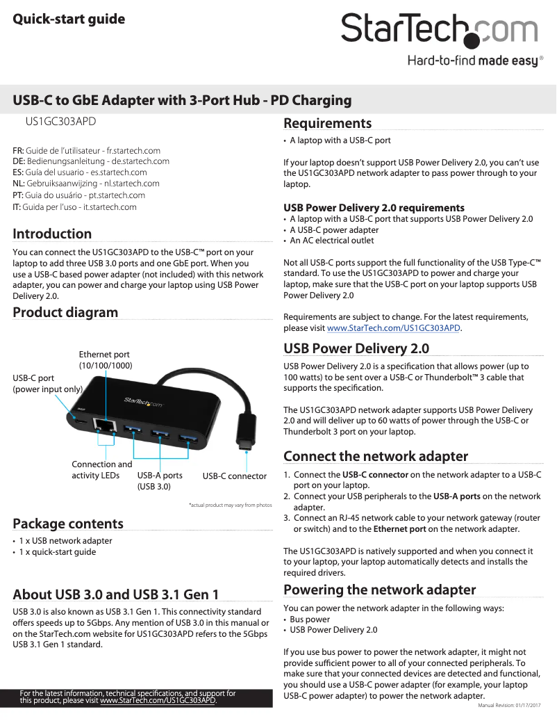 Page n°1 - Manuel utilisateur StarTech.com US1GC303APD