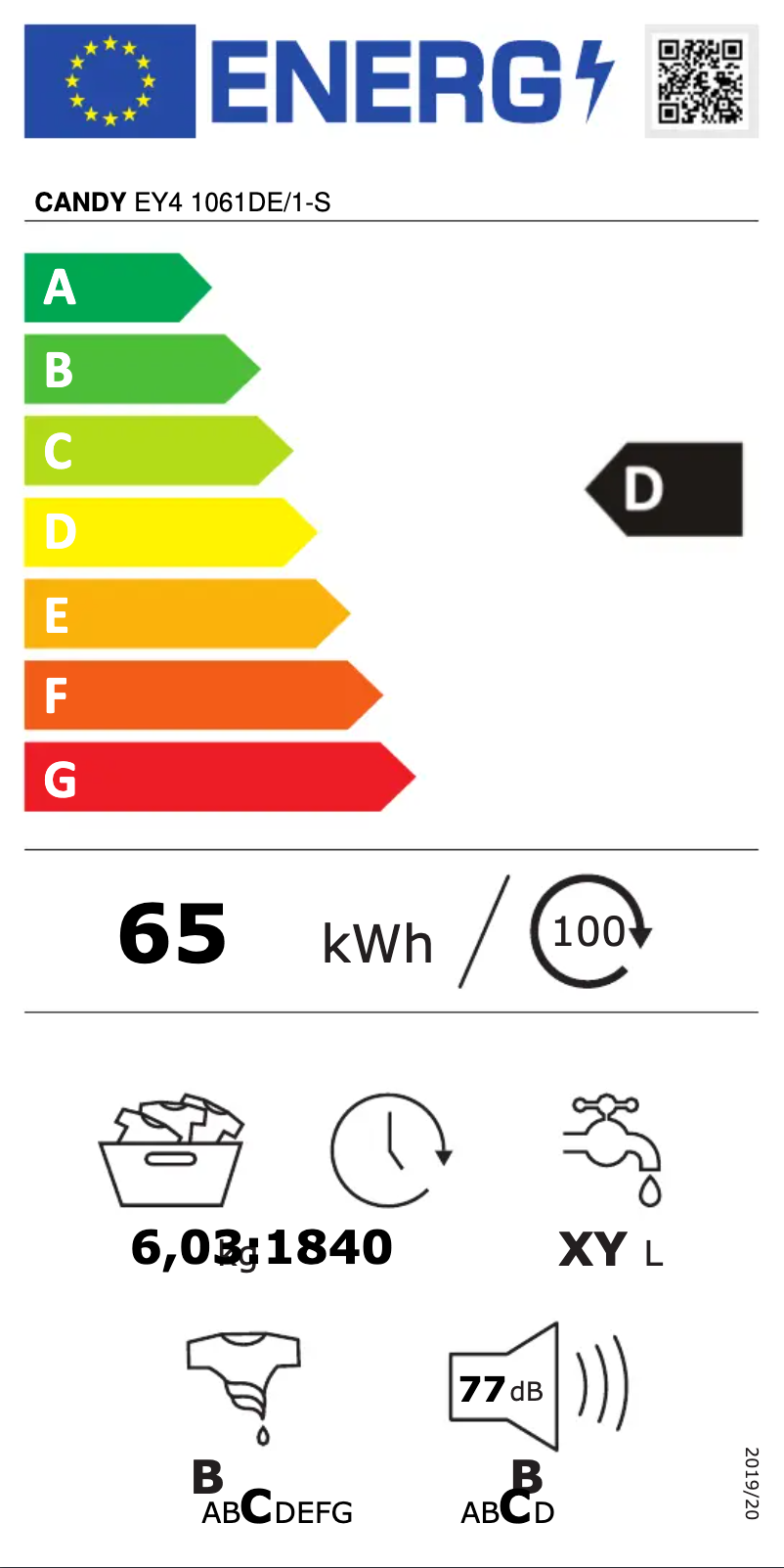 Page n°1 - Label énergétique Candy EY4 1061DE/1-S