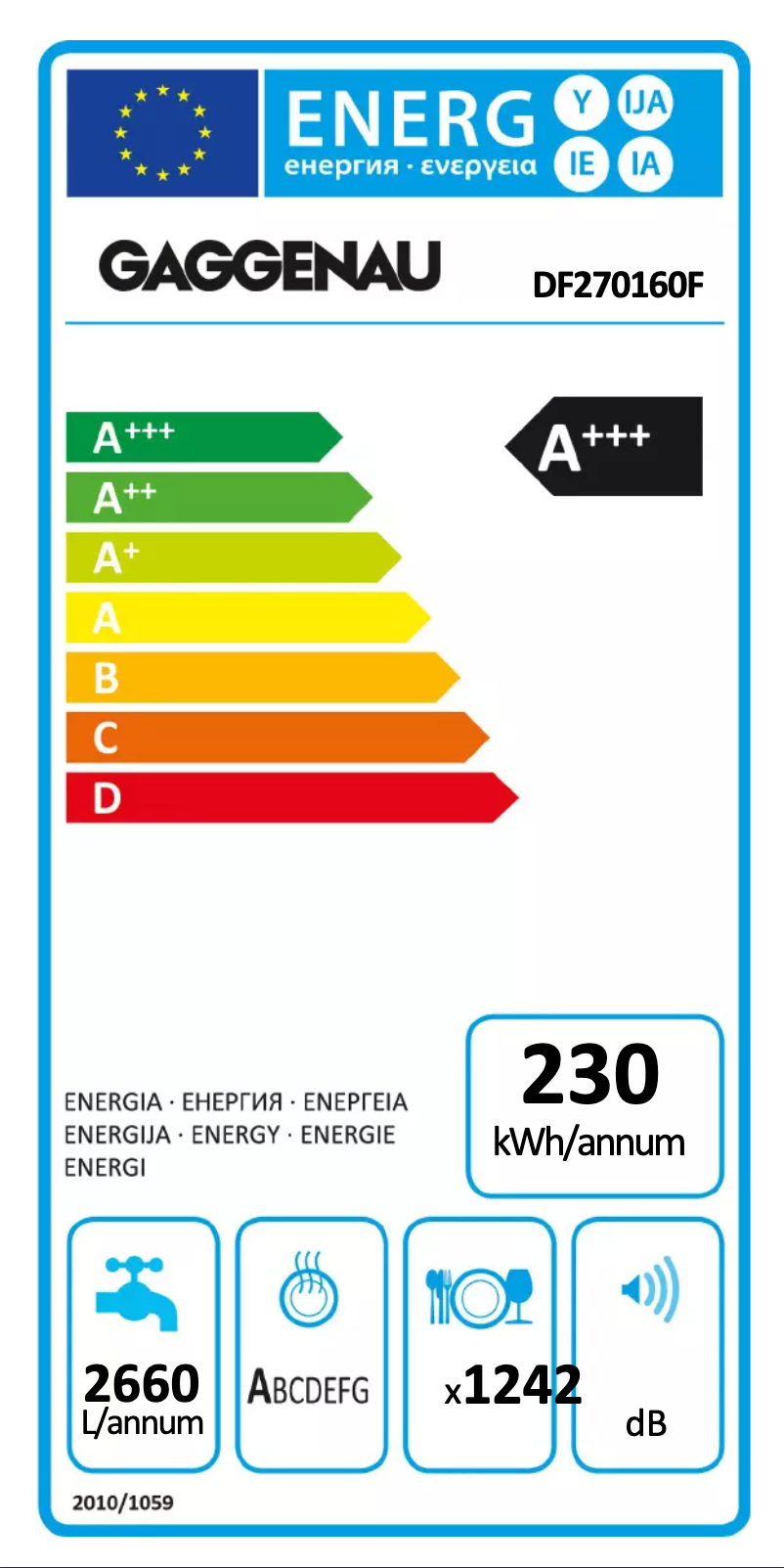 Page n°1 - Label énergétique Gaggenau DF270160F