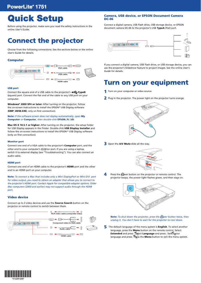 Imagen de la primera página del manual del dispositivo PowerLite 1751