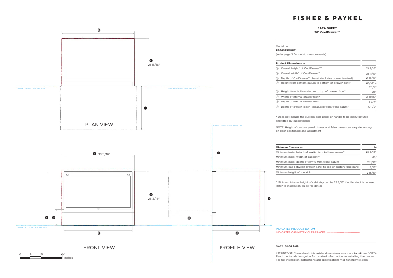 Page 1 de la notice Fiche technique Fisher & Paykel RB36S25MKIWN1