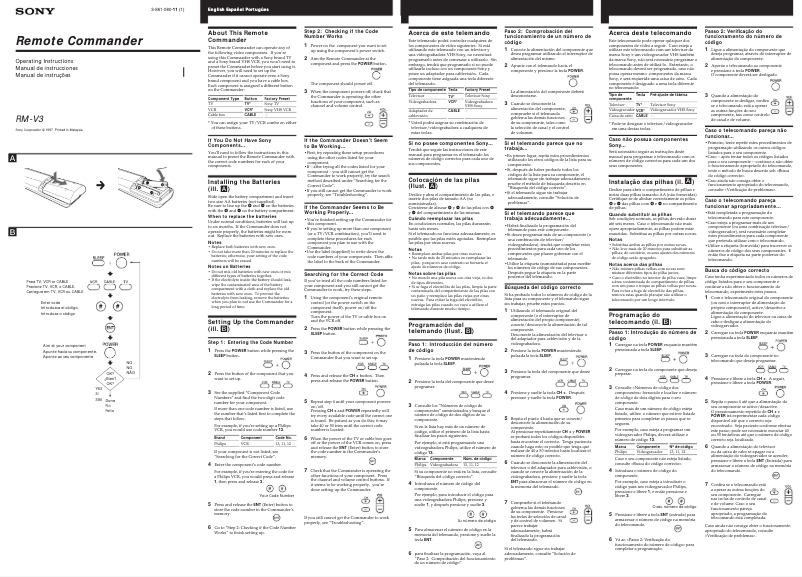 Page 1 de la notice Manuel utilisateur Sony RM-V3