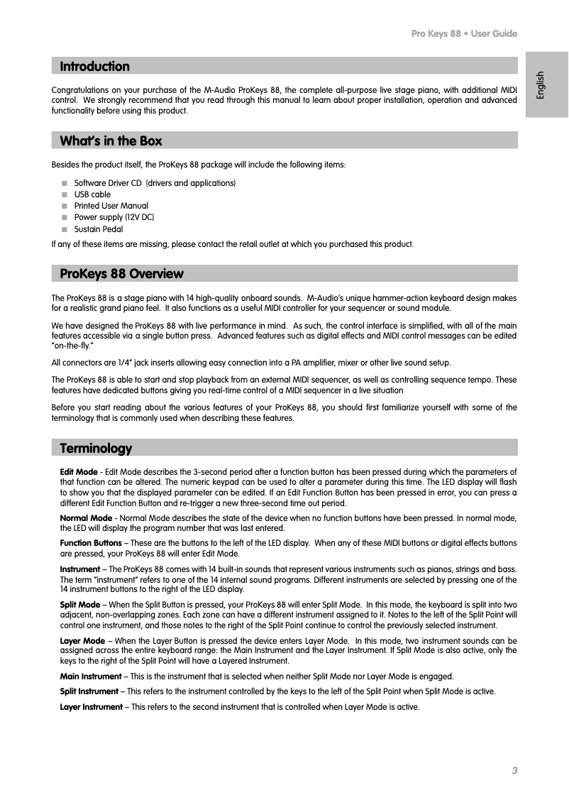 Page 1 de la notice Manuel utilisateur Pinnacle ProKeys 88