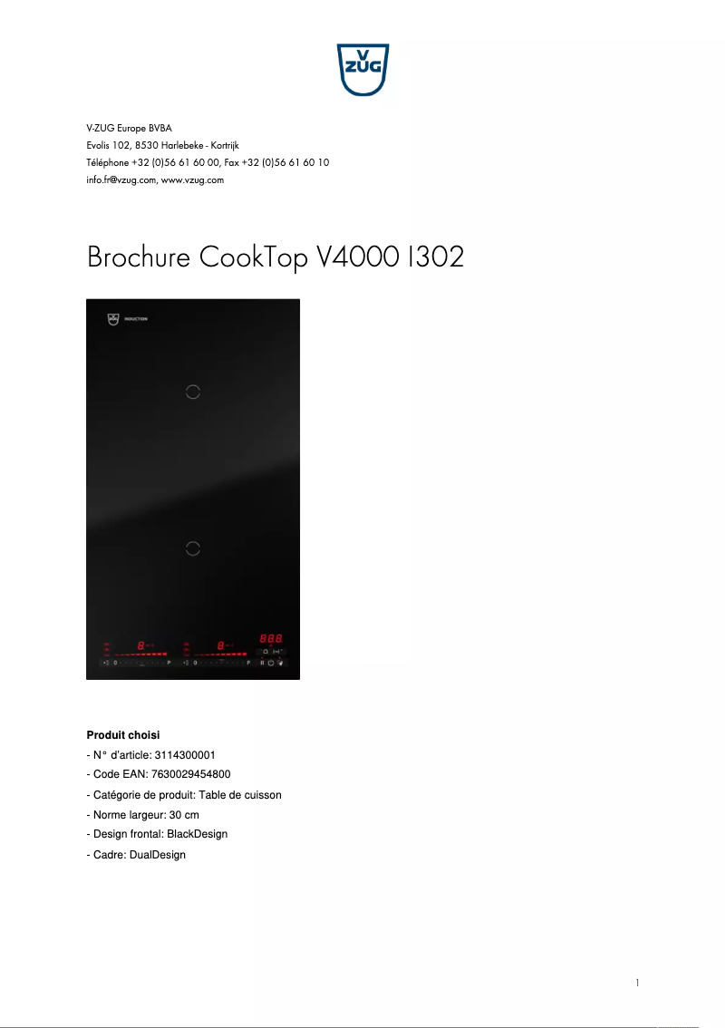 Image de la première page du manuel de l'appareil CookTop V4000 I302