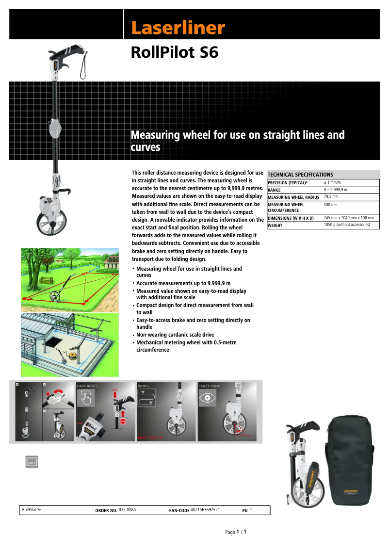 Página 1 del manual Ficha técnica Laserliner RollPilot S6