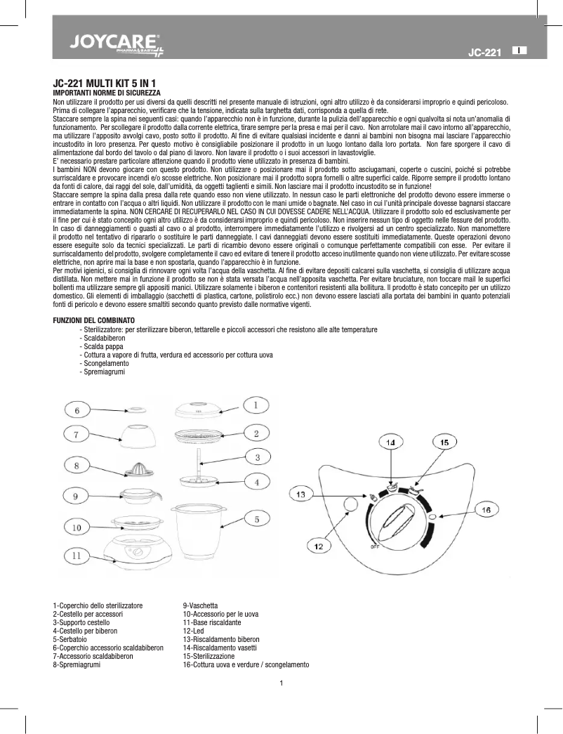 Page n°1 - Manuel utilisateur Joycare JC-221