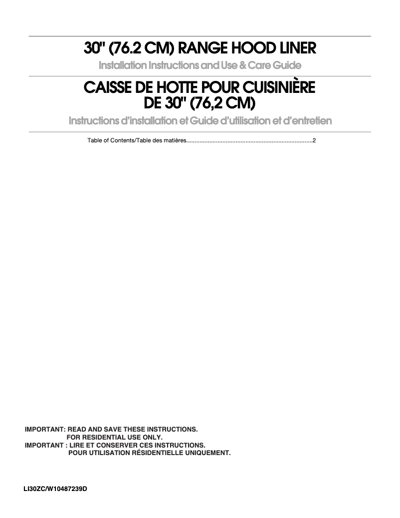 Page n°1 - Guide d'installation JennAir UXL5430BSS