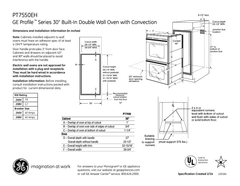 Page n°1 - Instructions / montage GE PT7550EHES