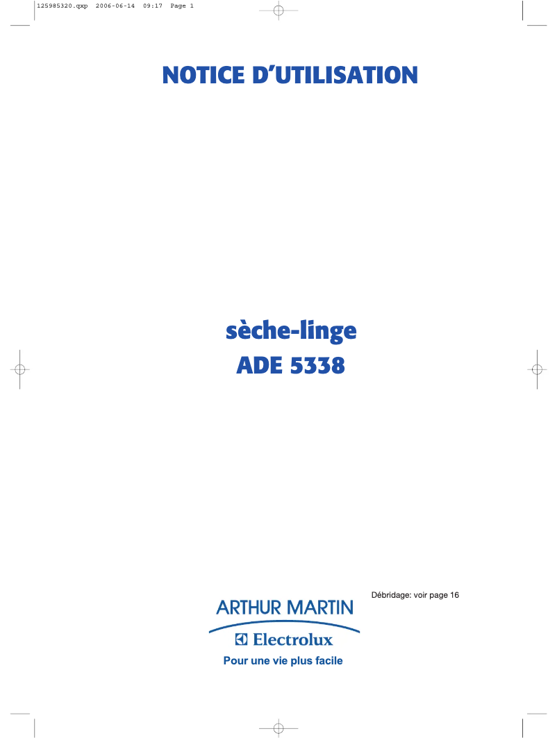 Page 1 de la notice Manuel utilisateur Arthur Martin-Electrolux ADE 5338