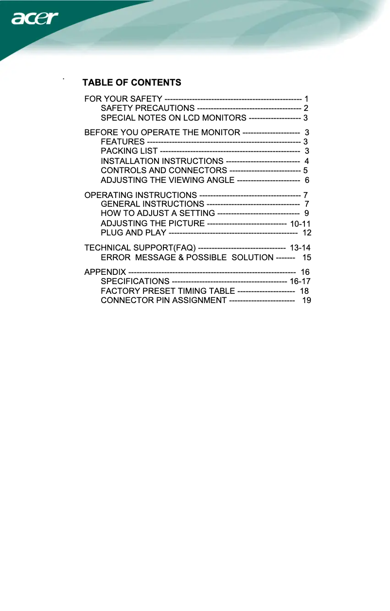 Página 1 del manual Manual de usuario Acer AL1722R