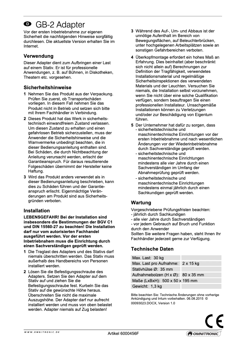 Page 1 de la notice Manuel utilisateur Omnitronic GB-2