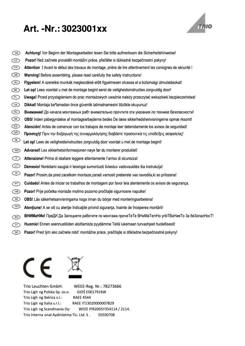 Page 1 de la notice Manuel utilisateur Trio Lighting Irene